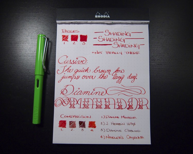 Page 2. Got extra fancy with the name of the ink this time. I screwed up the "O" a bit. Whoops.