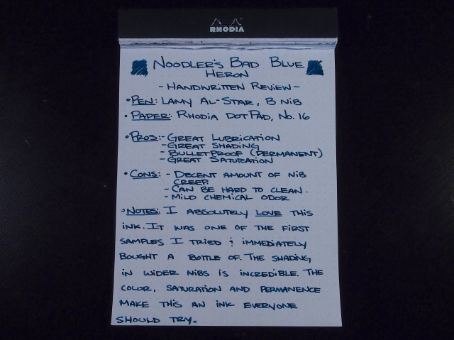 Noodler's Bad Blue Heron - Handwritten Review - Page 1