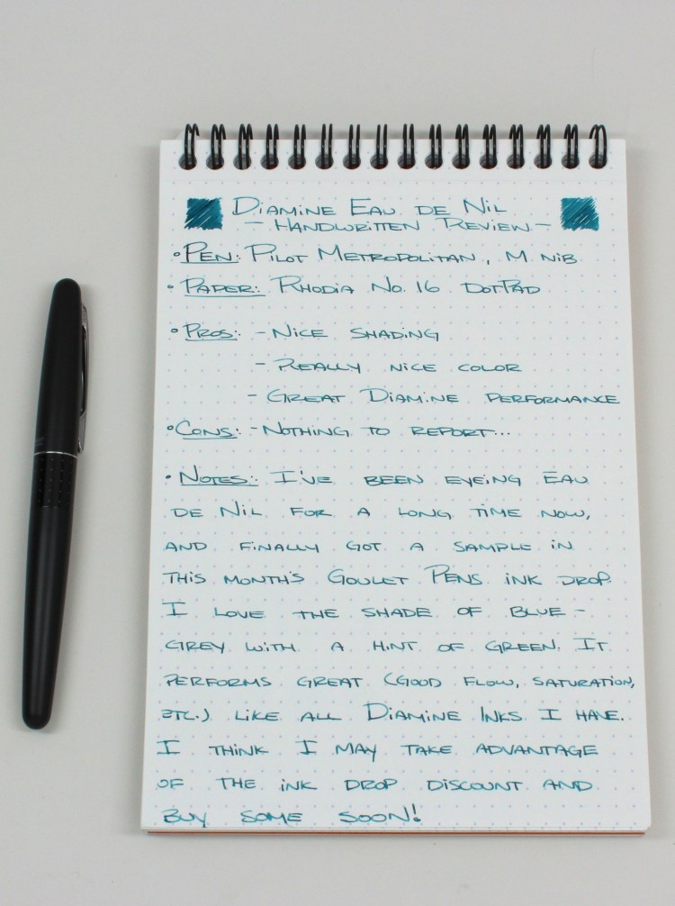 Diamine Eau de Nil Handwritten Review 1