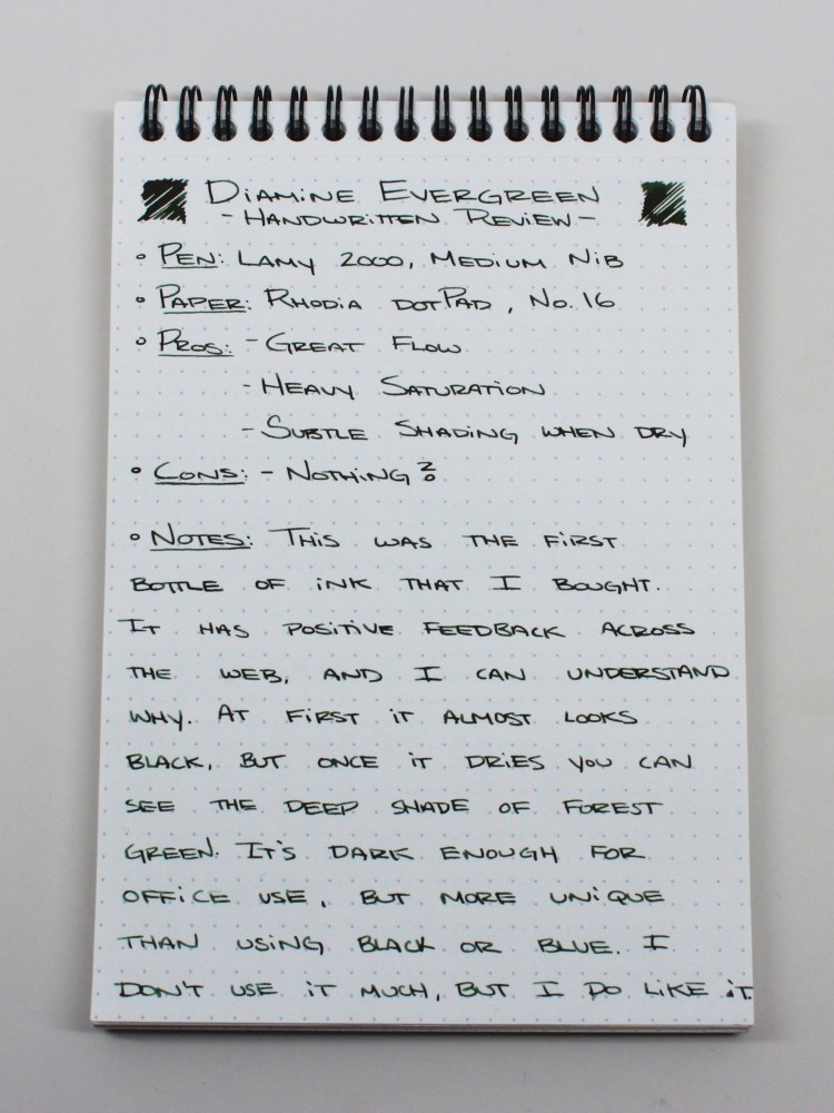 Diamine Evergreen Handwritten Review 1