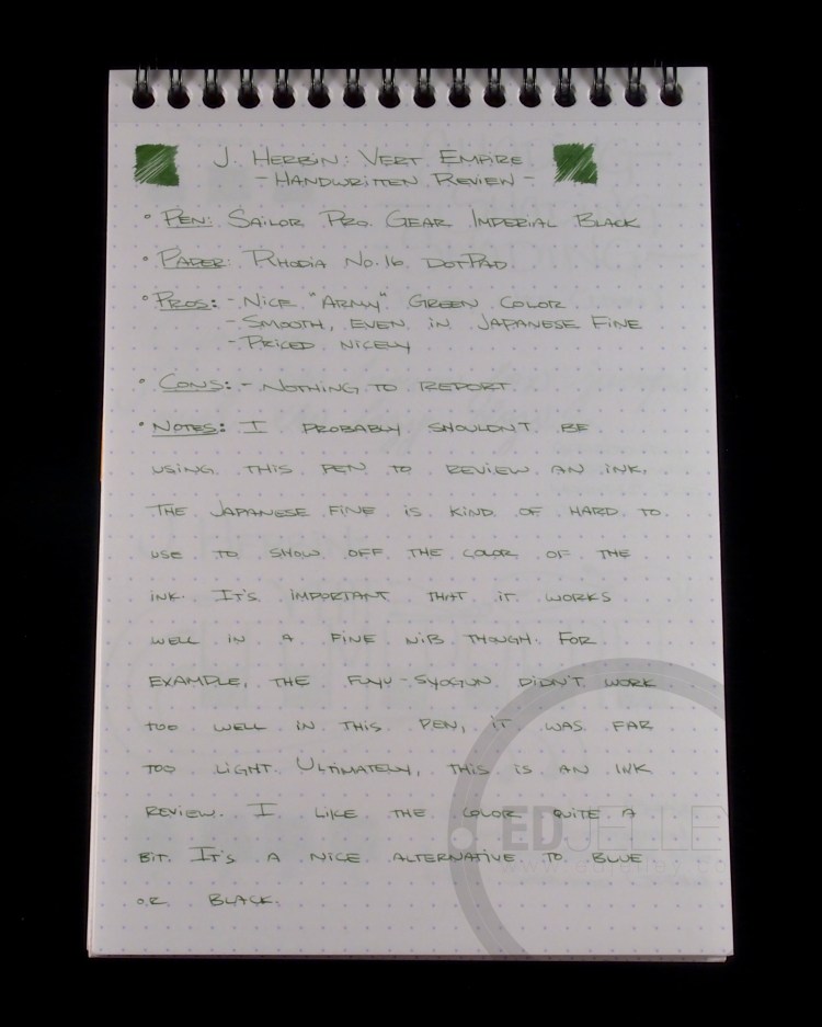 J. Herbin Vert Empire Fountain Pen Ink Handwritten Review 7