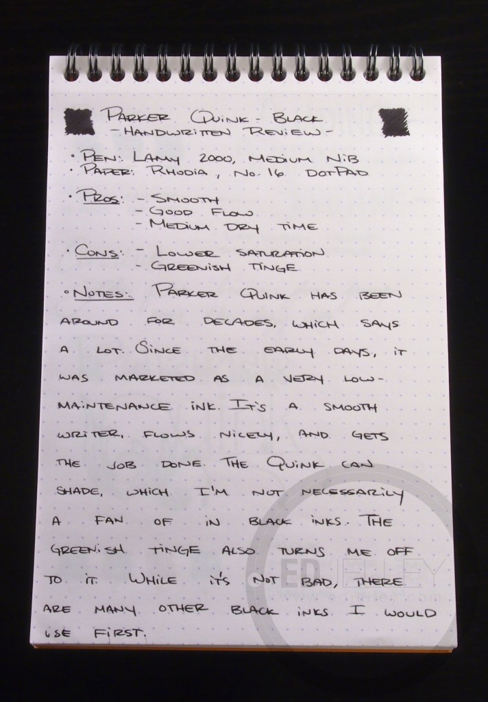 Parker Quink Black Ink Handwritten Review 100