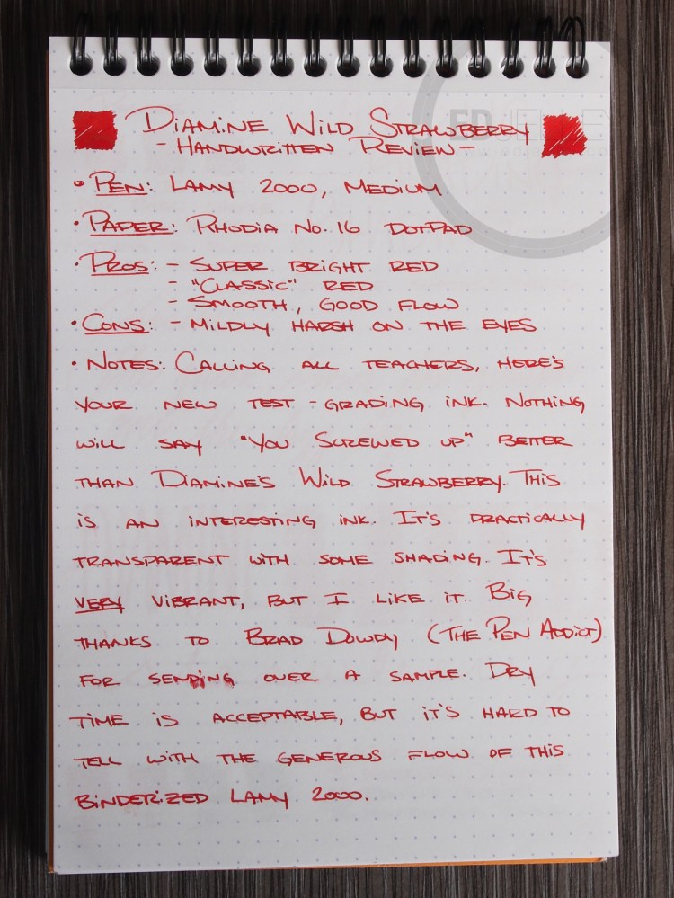 Diamine Wild Strawberry Fountain Pen Ink Review 1