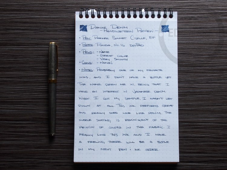 Diamine Denim Fountain Pen Ink Review 1