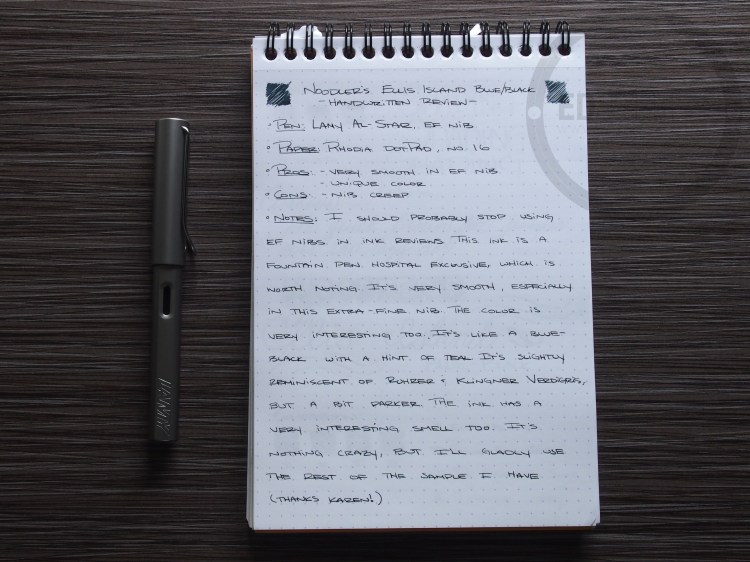 Noodler's Ellis Island Blue Black Fountain Pen Ink Review 1