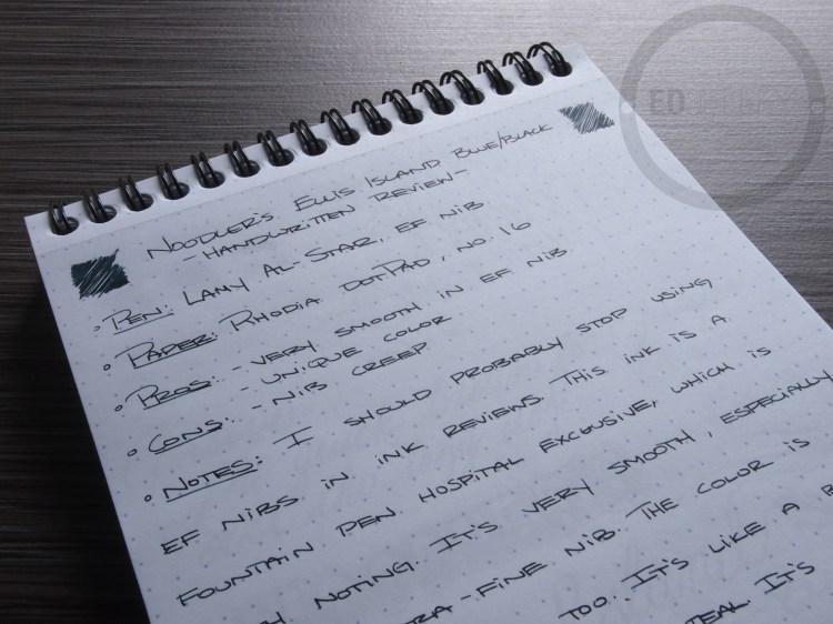 Noodler's Ellis Island Blue Black Fountain Pen Ink Review 3