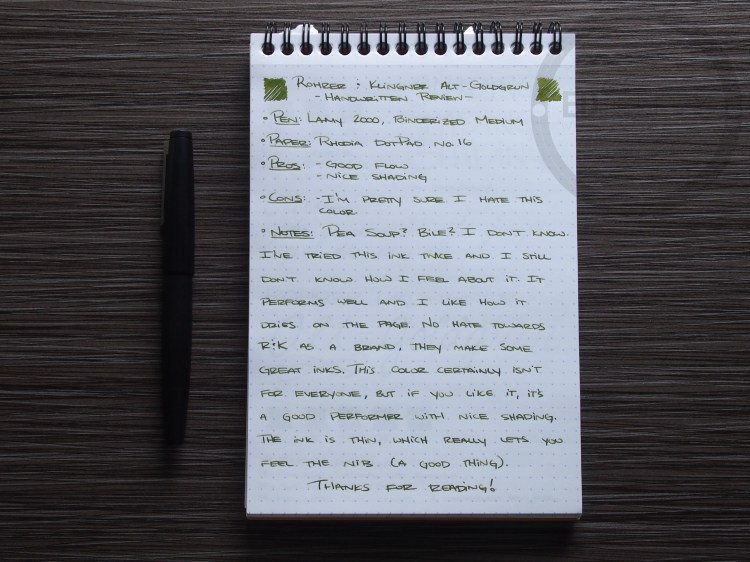 Rohrer and Klinger Alt-Goldgrun Fountain Pen Ink Review 2