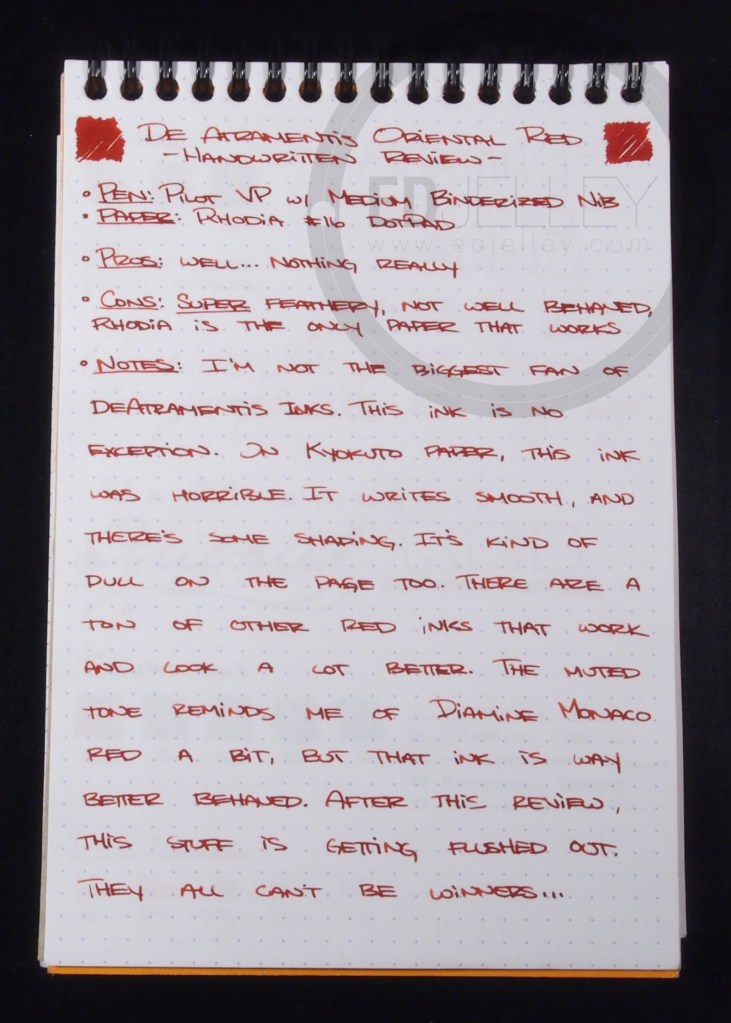 DeAtramentis Oriental Red Fountain Pen Ink Review 1