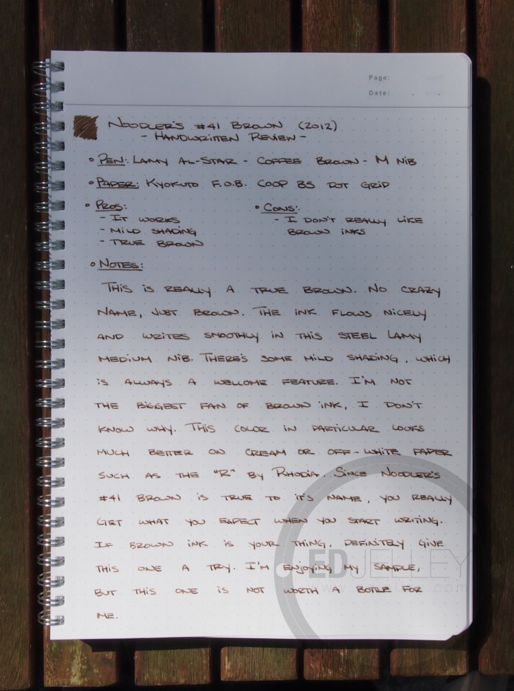 Noodler's Brown #41 - Handwritten Fountain Pen Ink Review