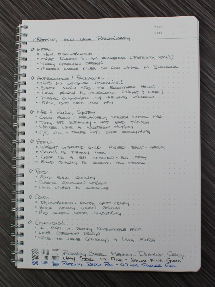 Rotring 600 Lava Handwritten