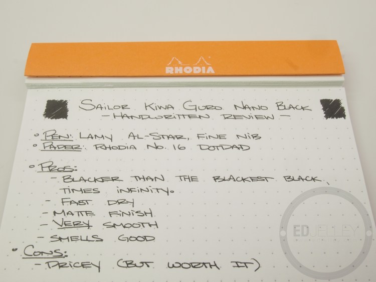 Sailor Kiwa Guro Nano Black Fountain Pen Ink Review