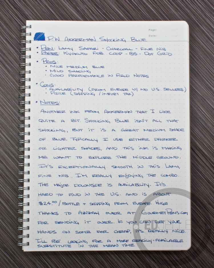 P.W. Akkerman Shocking Blue Fountain Pen Ink Review