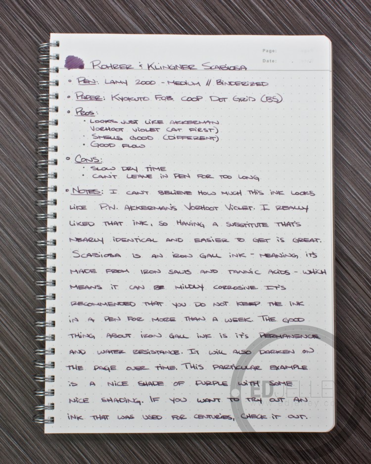 Roher and Klingner Scabiosa Iron Gall Fountain Pen Ink Review