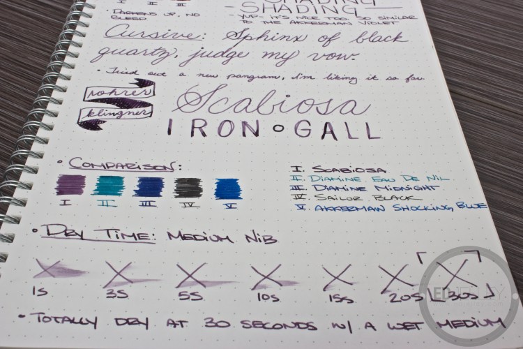 Roher and Klingner Scabiosa Iron Gall Fountain Pen Ink Review