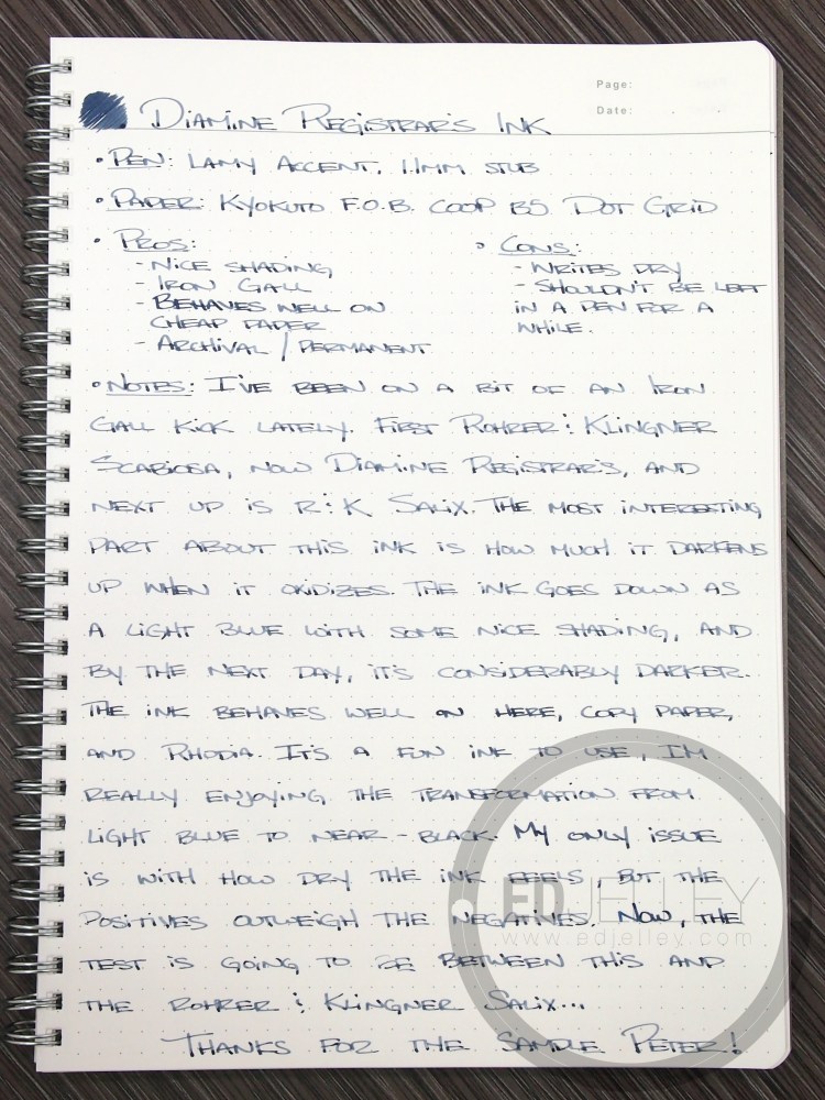 Diamine Registrar's Ink Fountain Pen Ink Review