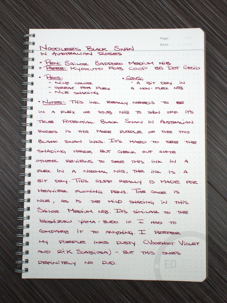 Noodler's Black Swan in Australian Roses Fountain Pen Ink Review