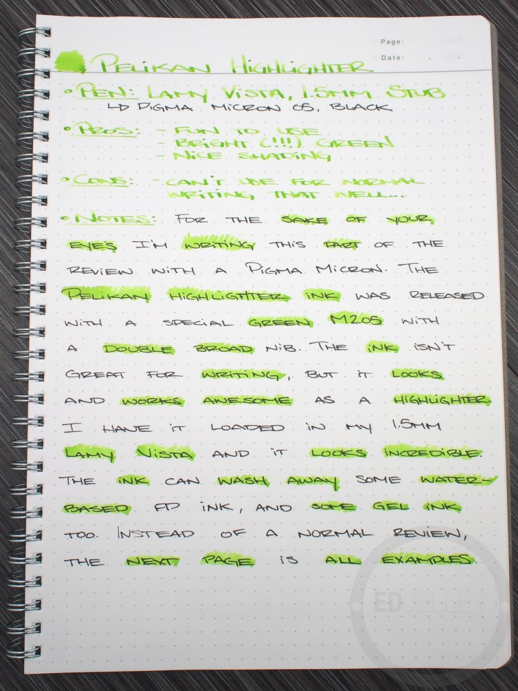 Pelikan M205 Duo Highlighter Green Fountain Pen Ink Review