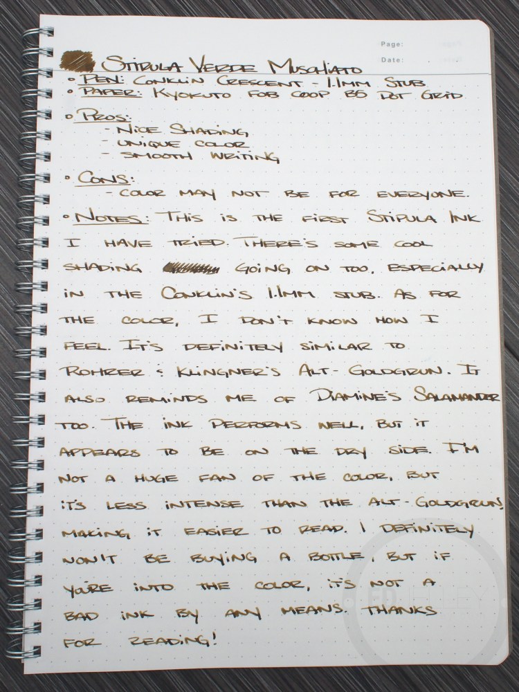 Stipula Verde Muschiato Green Fountain Pen Ink Review