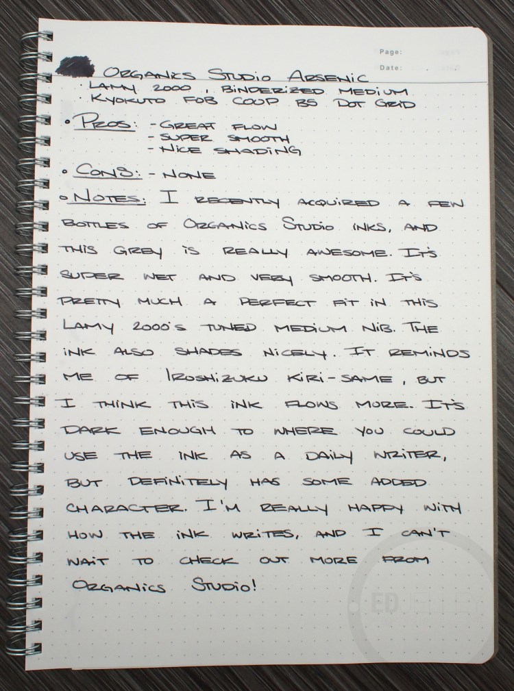 Organics Studio Arsenic Fountain Pen Ink Review