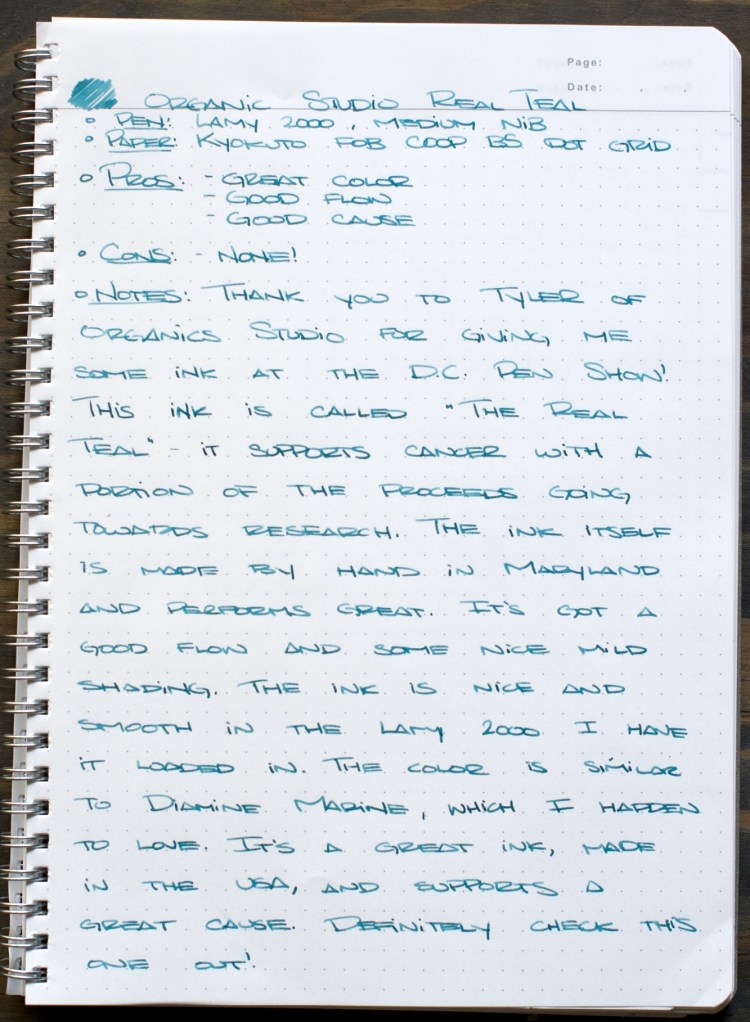 Organics Studio The Real Teal Fountain Pen Ink Review